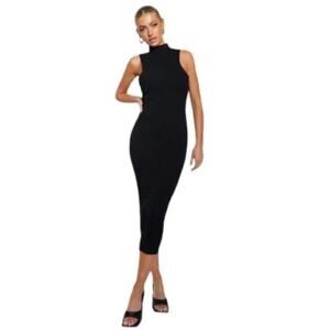 Zara Black Ribbed Mockneck Sleeveless Sheath Dress
